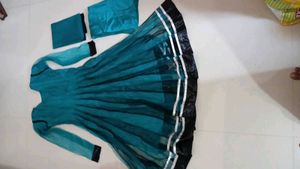 Teal Anarkali Style Lehenga Choli Set