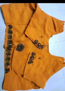 Orange Embellished Net Saree