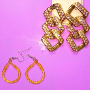 Glass &amp; Iredescent Gold earring set🌸✨️