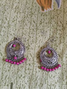 Stone and Oxidised Earring