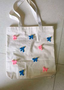 Cute Bow Accent Canvas Tote Bag