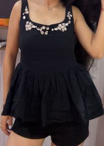 Black Embellished Flared Dress