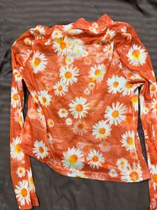 Orange Daisy Mesh Top