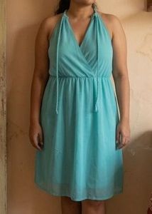 Elegant Teal Halter Neck Maxi Dress