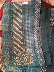 Elegant Green &amp; Silver Embroidered Saree