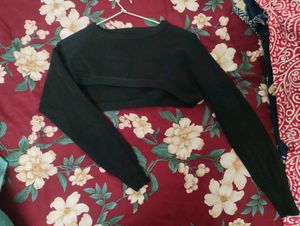 Black Crop Cardigan Top