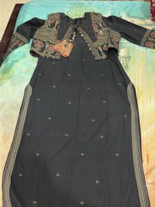 Black Kurta Set with Embroidered Jacket