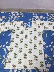 White Printed Cotton Kurta