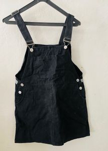 Black Denim Pinafore Mini Dress