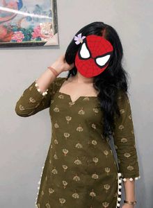 Green Printed Kurti with Tassels