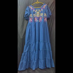 Elegant Teal Embroidered Gown