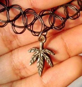 Edgy Leaf Charm Tattoo Choker Necklace