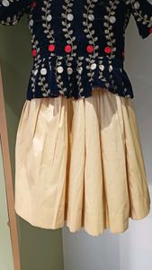 golden skirt with blue paplon top💙