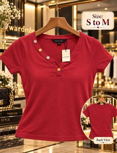 V-Neck Red Henley Top