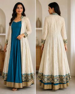 Elegant Teal & Cream Ethnic Kurta Set