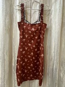 Brown Floral Bodycon Mini Dress