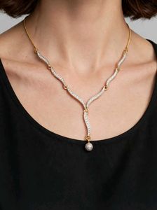 Sparkling Wave Necklace with Pendant