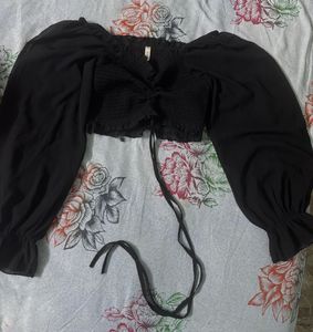 Sheer Black Ruched Crop Top