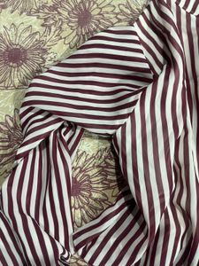 Maroon Striped Puff Sleeve Blouse