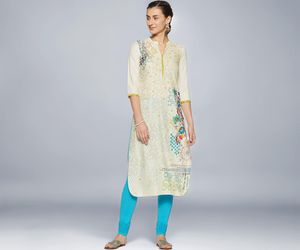 AURELIA Stylish Cream Kurta with Colorful Print
