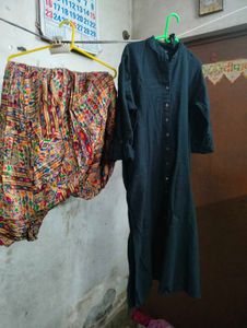 Black Kurta with Printed Palazzo