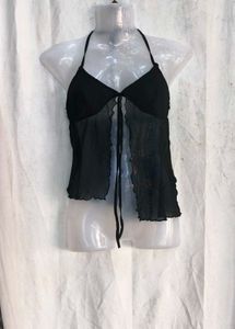 24810. Sheer Halter Neck Tie Front Top