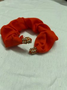 Orange Hair Scrunchie with Embellishments