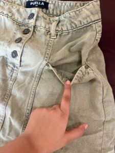 Washed Out Button Front A-Line Skirt