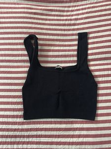 Black Ribbed Square Neck Crop Top