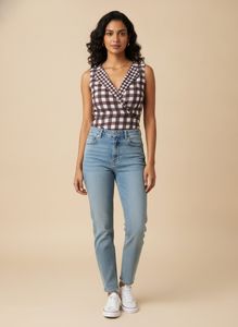 Chic Gingham Sleeveless  Peplum Top