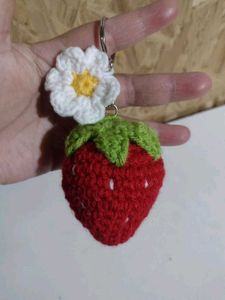 Handmade Crochet Strawberry Keychain