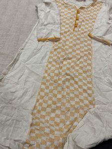 White &amp; Yellow Checkered Kurta