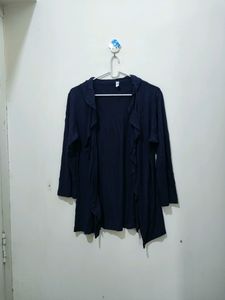 Voguish Navy Blue Shrug Or Coverup With Ruffles