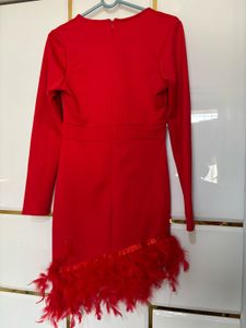 Red Feather Trim Party Dress