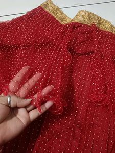 Red Sequinned Tiered Lehenga Choli Set