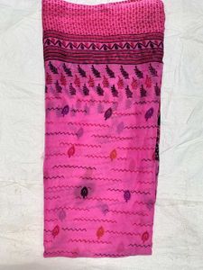 Pink Printed Saree with FREE Cotton Towel |