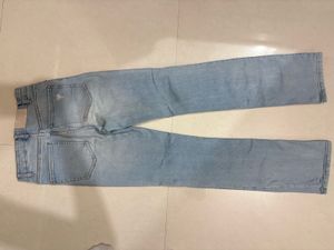 BERSHKA Light Wash Distressed straight fit jeans