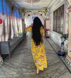 Yellow Floral Maxi Slit Dress