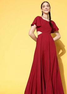 Red solid slit dress