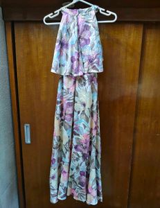 Floral Maxi Dress with Embellished Neckline
