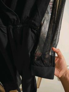 Full Length Black Jumpsuit with Sheer Sleeves