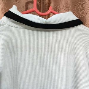 Cute Ruffle Trim Pearl Button Top