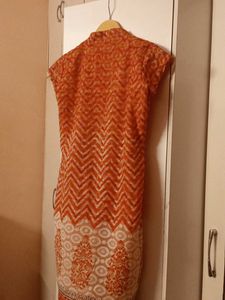 Orange Chevron Print Kurta