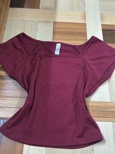 Maroon Ribbed Off-Shoulder Top