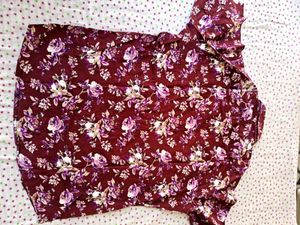 Maroon Floral Print Short Sleeve Shirt