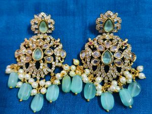 Royal Peacock Designer Necklace Set with Aqua Bead