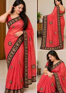 Elegant Coral Embroidered Saree