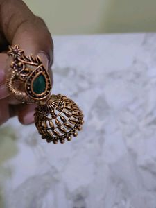 Antique Green Jhumka Earrings