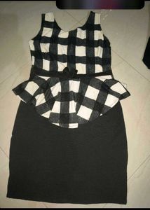 Chic Black &amp; White Gingham Peplum Dress