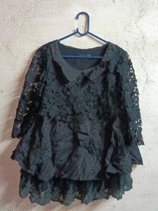 Partywear Lace Top Blouson Layered Black 🖤